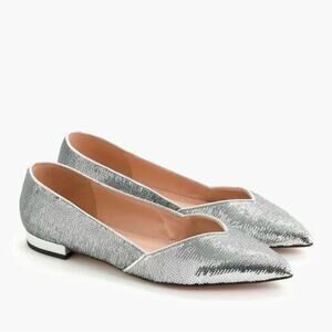 NEW J. Crew Women's Gwen Flats w/ Glittery Sequins, Silver Women's 9, $159 AB938